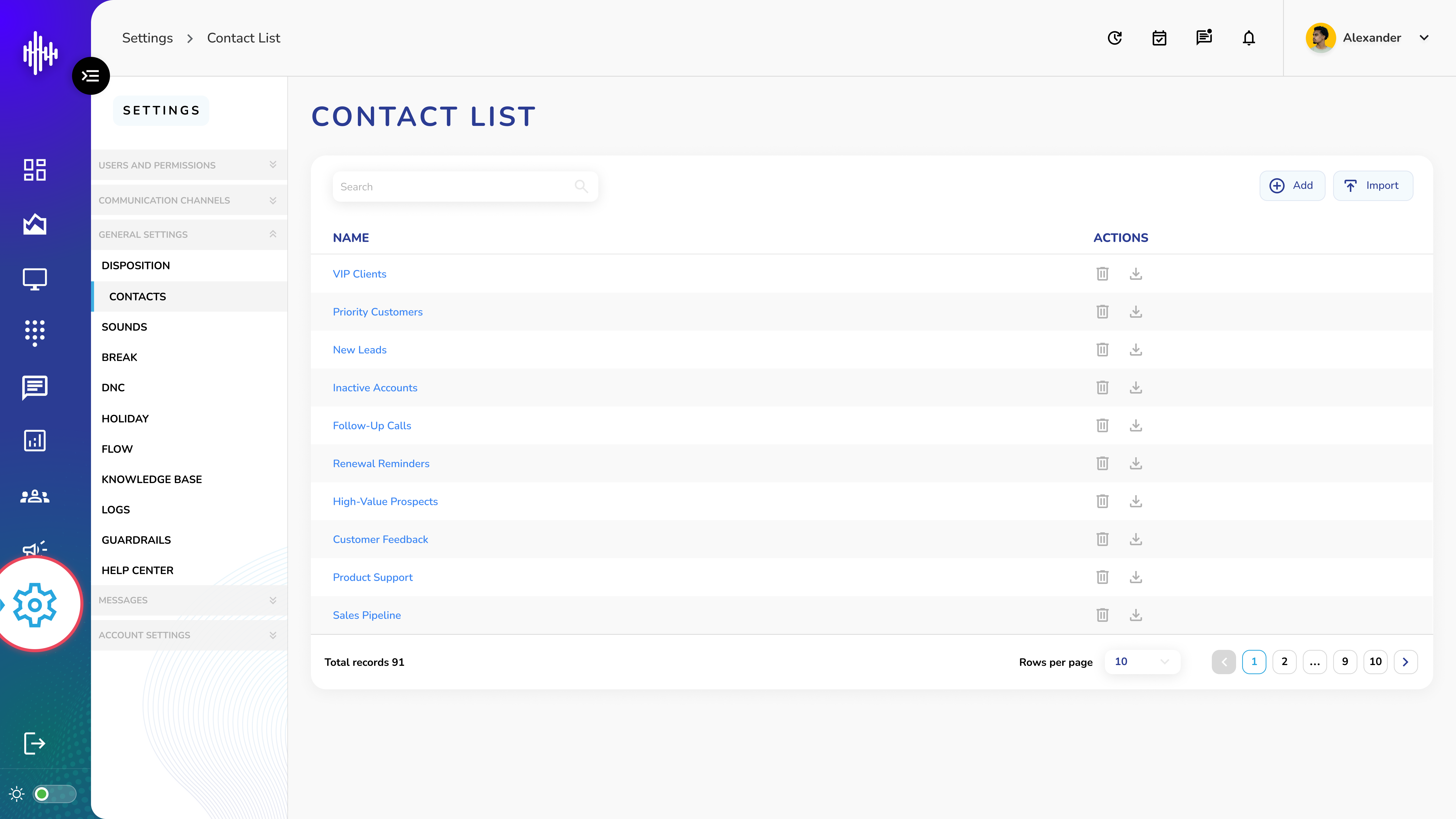 Contact List - Listing Screen